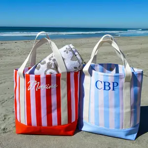 Personalized Monogram Large Striped Tote Bag, Custom Name or Initials, Bridesmaid Gift, Bachelorette Favor, Beach Bag, Sturdy Vacation Bag