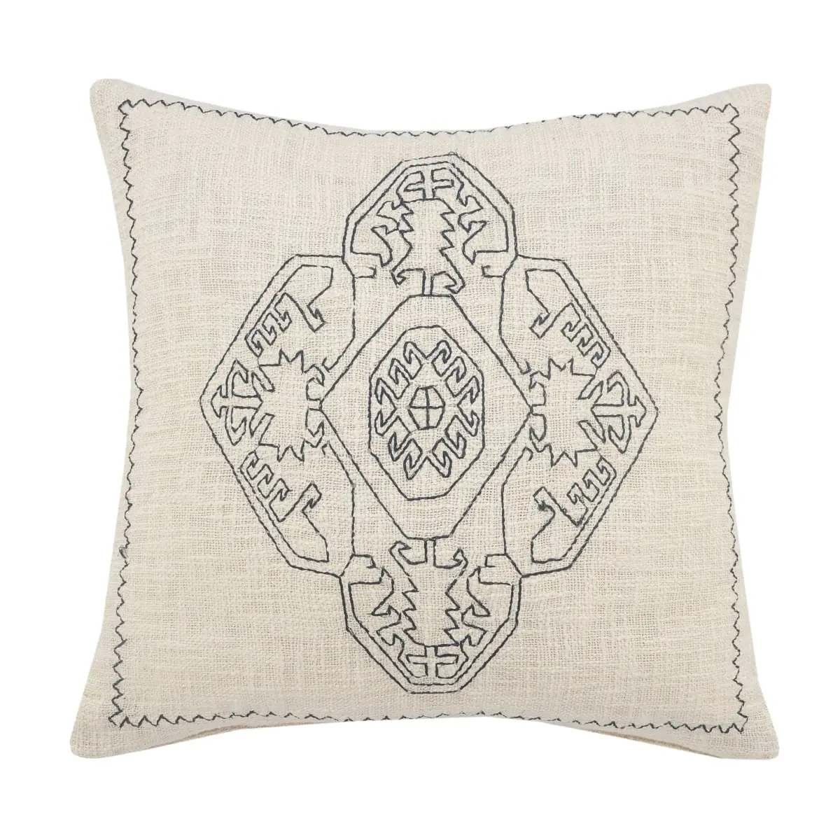HomeRoots Soft Cotton Cushion 2-Piece Set - 516800, 20x20x4in White Abstract Indoor Throw Pillows, 100% Cotton, Zippered, Included Insert, Transitional