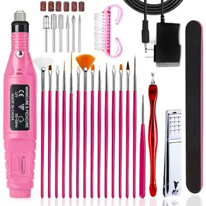 Manicure Removal Exfoliation Nail Drill Polish Pen US Plug Interface Head Set/15pcs Art Brush/Cutter/6pcs Drill Head/Nail File/ Replaceable Drill Sets Metal Tip Machine Electric Manicure Milling Cutter Kit For Gel Polish Tool Pedicure Machine Set