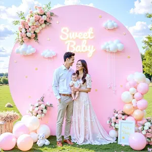 15-day Delivery Round Backdrop Background Fabric White Round Backdrop Cover with Elastic Rope and Spandex for Wedding Birthday Party Ceremony Decoration Cover Only