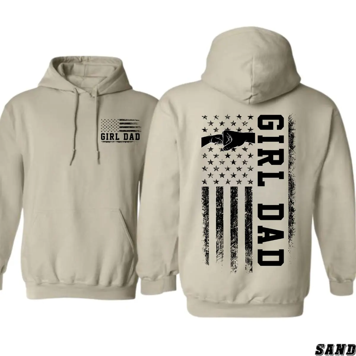 Proud Girl Dad Hoodie – Rustic American Flag Graphic with Father-Daughter Symbol, Ideal for Dads Raising Strong Girls, Made In The USA, Fall Outfits