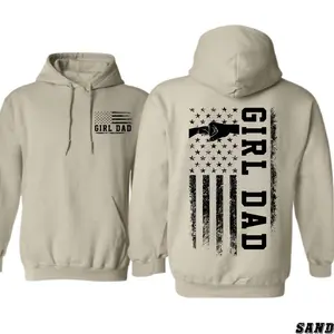 Proud Girl Dad Hoodie – Rustic American Flag Graphic with Father-Daughter Symbol, Ideal for Dads Raising Strong Girls, Made In The USA, Fall Outfits