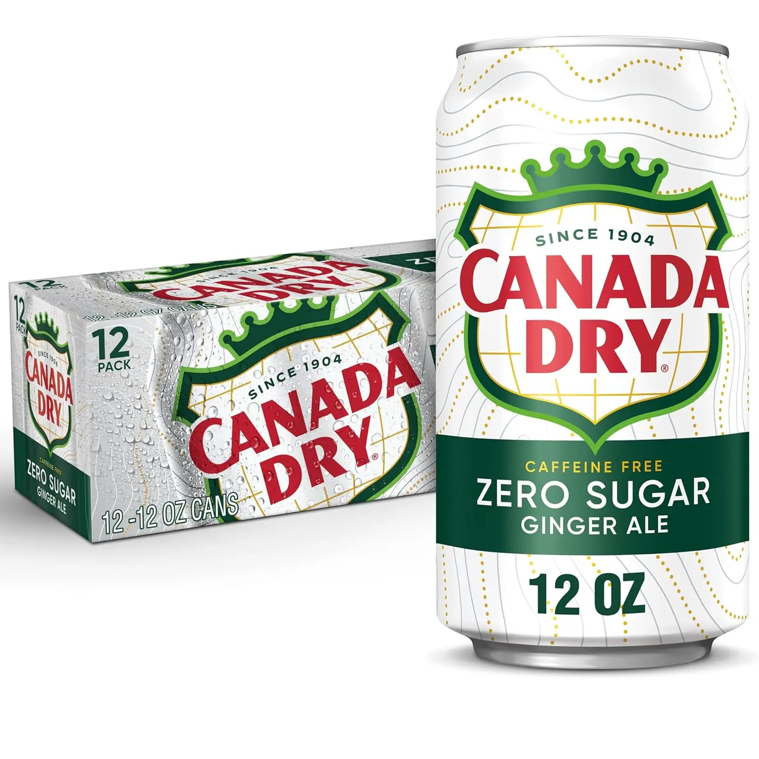 Canada Dry 0-Sugar Ginger Ale Soda, 12 fl oz Cans (12-Pack), Caffeine-Free Drink, Classic Fizzy Beverage Established in 1904 for Refreshing Moments