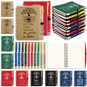 Bible Verse 20 Pcs Bulk Spiral Notebooks with Bible Ballpoint Pens - Tree of Life Religious Journaling Inspirational Gift for Women, Men, and Church Study