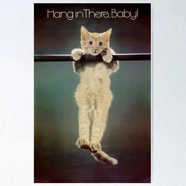 Hang In There Cat Motivational Vintage Poster