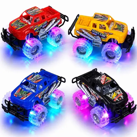 ARTCREATIVITY Realistic 6-in LED Light-Up Monster Truck Playset - Rugged Design, Batteries Included, 2-Pack/4-Pack Options, Tire-Mounted LED Lights, Miniature Motor Vehicles, Cool Gifts for 4-6 Years, All-Seasons Play, Kids Toys