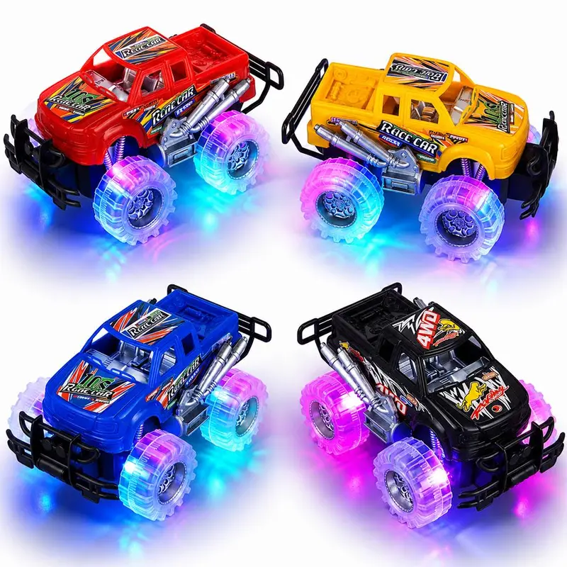 ARTCREATIVITY Realistic 6-in LED Light-Up Monster Truck Playset - Rugged Design, Batteries Included, 2-Pack/4-Pack Options, Tire-Mounted LED Lights, Miniature Motor Vehicles, Cool Gifts for 4-6 Years, All-Seasons Play, Kids Toys