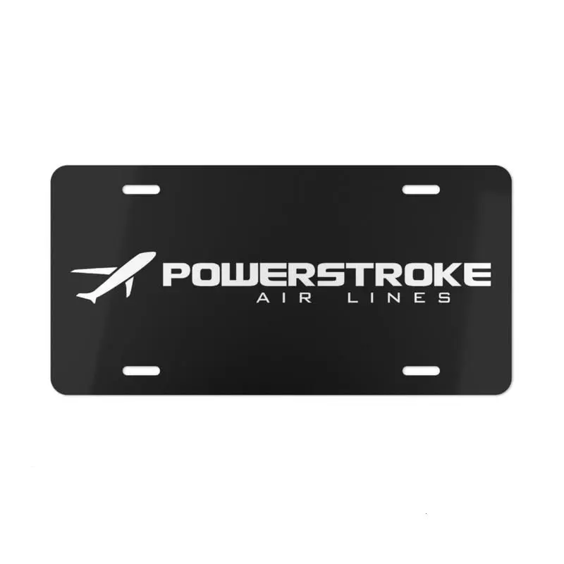 Powerstroke Airlines License Plate, Black Aluminum Vanity Tag, Diesel Truck Front Plate, Funny Ford Style Decor, Car Gift, 12x6 Auto Tag
