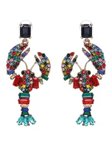 Rainbow Rhinestone Lobster Stud Earrings