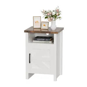 FURMAX 1 Piece Farmhouse Nightstand with Storage Shelves