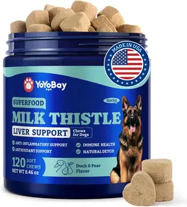 Milk Thistle Liver Support Chews for Dogs – Soft Chews with NAC, Curcumin, Choline & Dandelion – Supports Liver Function, Antioxidant Defense & Immune Health – Duck & Pear Flavor – 120 Count