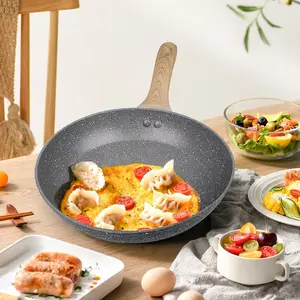 Non-stick Frying Pan Set, 3 Counts/set Durable Cooking Pan with Wooden Handle, Kitchen Cookware Nonstick Set for Home Dining Room Picnic, Cooking Pans Set
