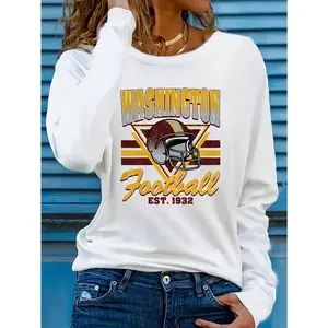 Women'S Washington Football Team Graphic Long Sleeve T-Shirt - 100% Casual Fan Apparel with Vintage 1932 Establishment Year Print, All-Season Fit Crew Neck Pullover for Game Day & Casual Attire, s Supporter Outfit, s Fanwear
