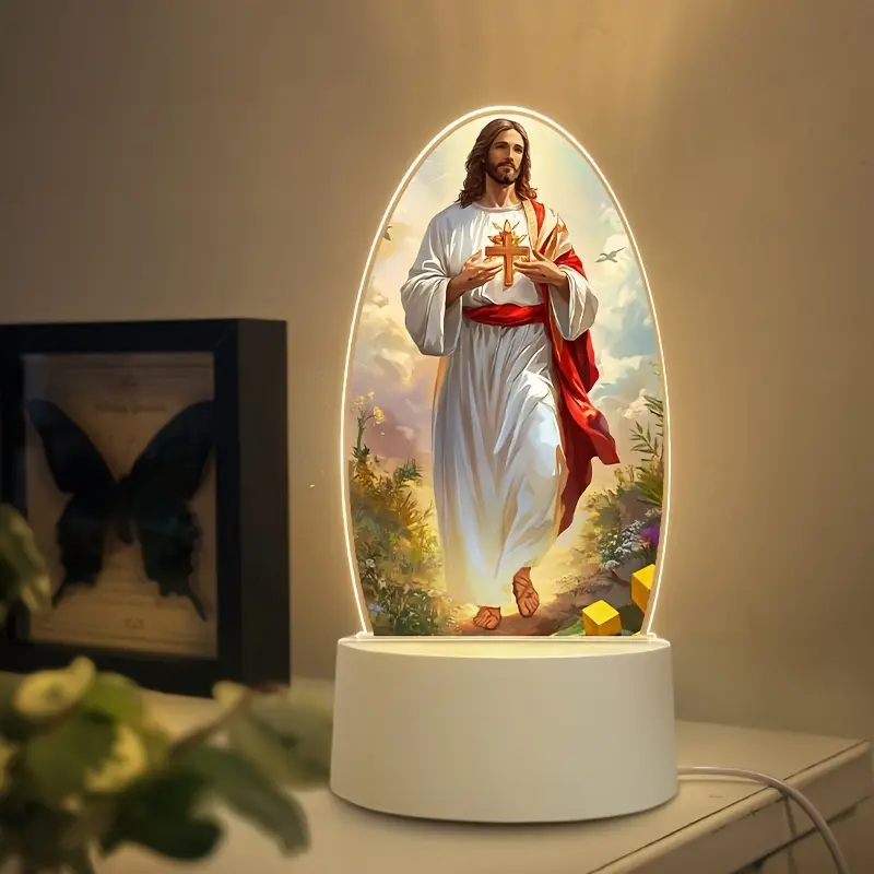 USB Powered Crystal LED Table Lamp Indoor Decorative Light with Switch, Warm Comfortable Ambiance Light, Christian Theme Design, Modern Simple Style, Ideal Night Lighting, Home Decoration Lamp