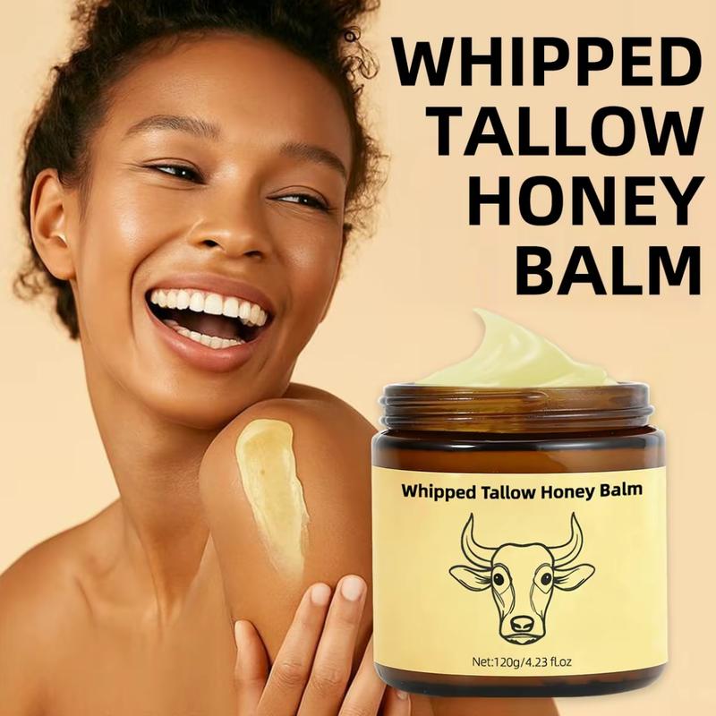【Buy 120G/4.23oz Get 240G Free】Whipped Tallow Honey Balm Organic Grass 4.23oz/120G Fed Beef Tallow for Skin Natural Hydrating Moisturizer with Honey Balm Deep Nourishment for Face & Body Cream120G/240G/360G