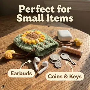 Compact Coin Storage Bag with Drawstring Design, Hook-And-Yarn Earphone Organizer, Suitable for Women and Girls, Holds Keys Lipstick Coins