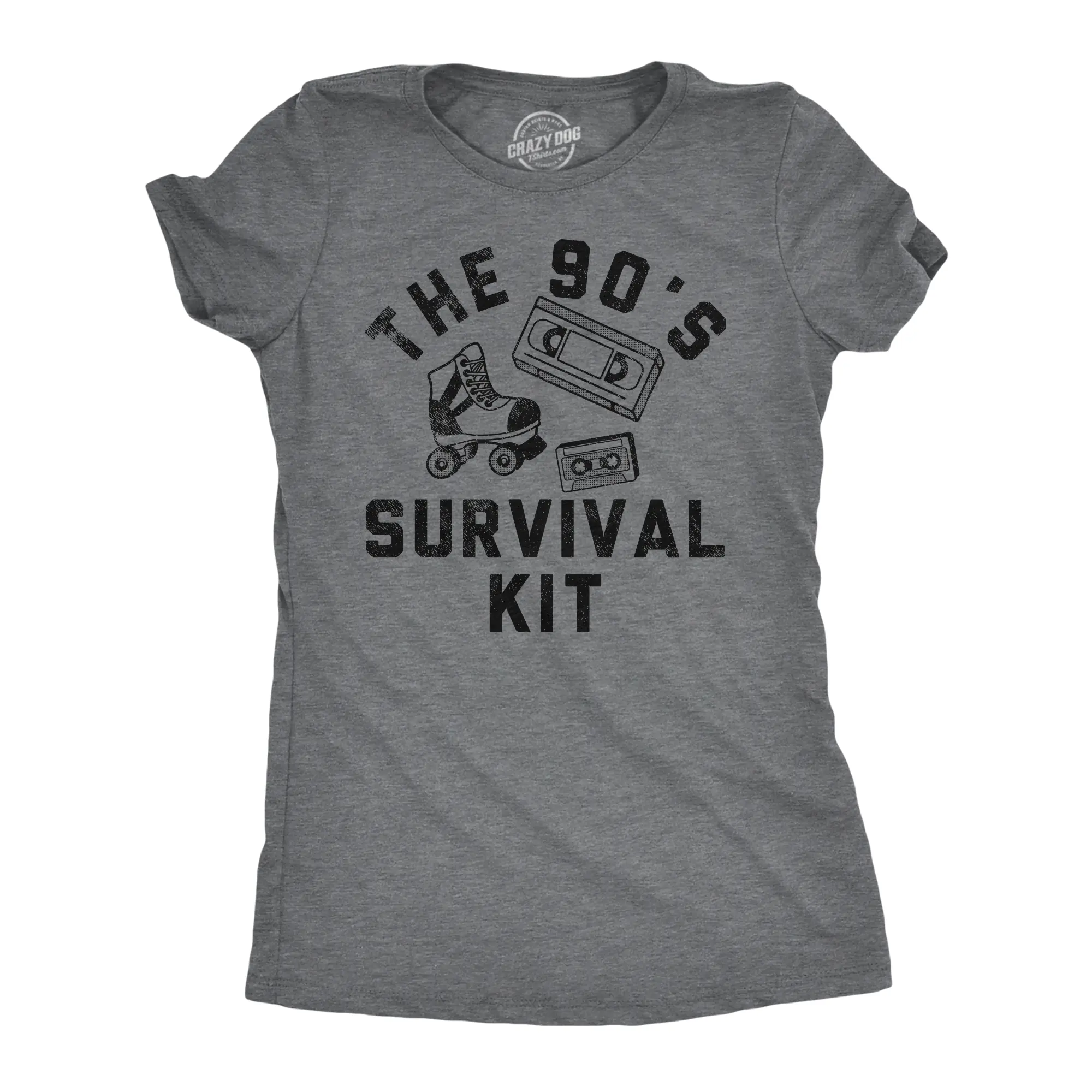 Womens Funny T Shirts The 90s Survival Kit Sarcastic Retro Graphic Tee for Ladies Funny Womens T Shirts Cute Vintage Fashion Casual Ladies T-Shirt Gift Sarcastic Tops for Women Funny Vintage Top Women's Novelty Dark Grey