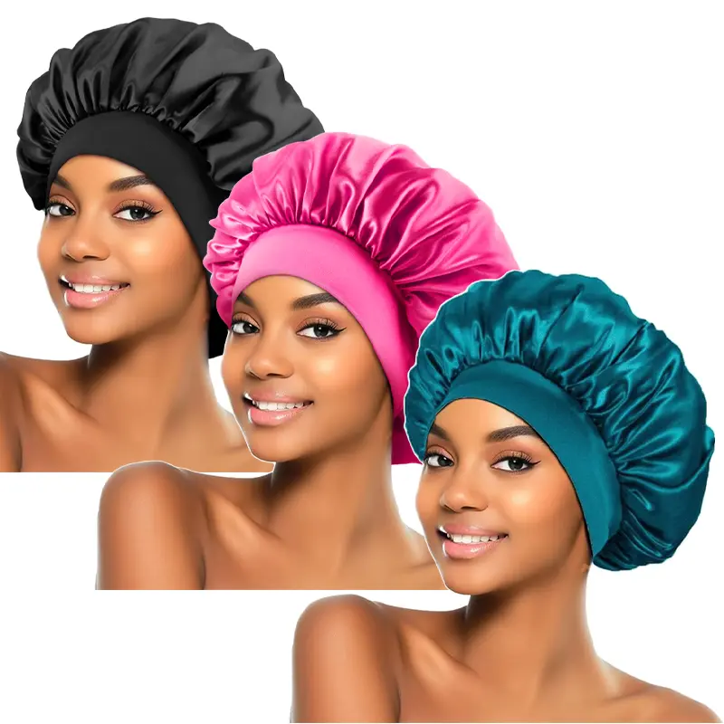 3pcs Women's Multi-Color Satin Wide Brim Sleep Cap Elastic Wide Band Hair Wrap Cap for Curly Hair Shower Cap summerwins