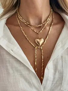 Boho Vintage Heart Pendant Necklace, Elegant Long Chain Jewelry, Versatile Fashion Accessory, Boho Style Necklace for Weddings, Parties, Holidays, Birthdays