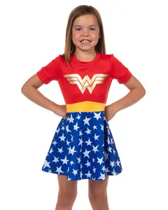 DC Comics Wonder Woman Dress Girls' Character Inspired Kids Cosplay Skater Dress