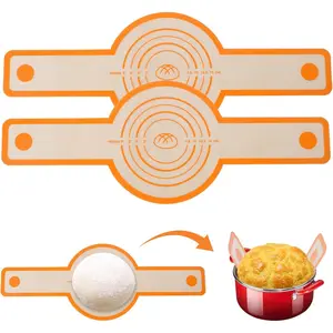 Bread Sling for Dutch Oven, 2 count Round Sourdough Baking Mat,  Dutch Oven Liners with Extra Long Heat-Resistant Handles, Non-Stick Easy Clean Transfer Sling for Sourdough Bread-orange