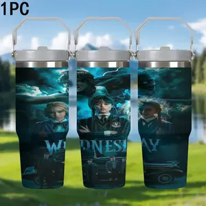 1pc 30oz Wednesday Wolf Transformation Stainless Steel Insulated Cup, Large Capacity Thermos with Handle, Exclusive Collectible for Fans