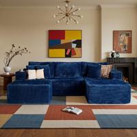 108" Blue U Shaped Right Chaise with Ottoman 
