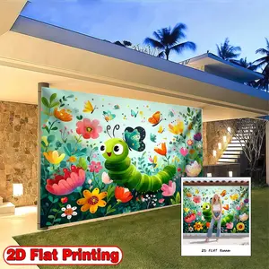2D flat-banners-1pc Happy Caterpillar's birthday celebration Theme design-Suitable for birthday party decoration items, birthday gifts, front porch decorations and photo booth props, as well as outdoor festival celebration activities