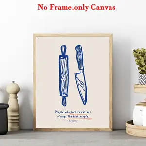 1 Pc, Wall Art, Vintage Poster, Modern Style Kitchen Utensils Art Print, Retro Gourmet Tableware Canvas Painting, Unique and Creative Wall Aesthetic Decoration, Wooden Wall Art Perfect Decoration for Kitchen and Dining Room, Frameless