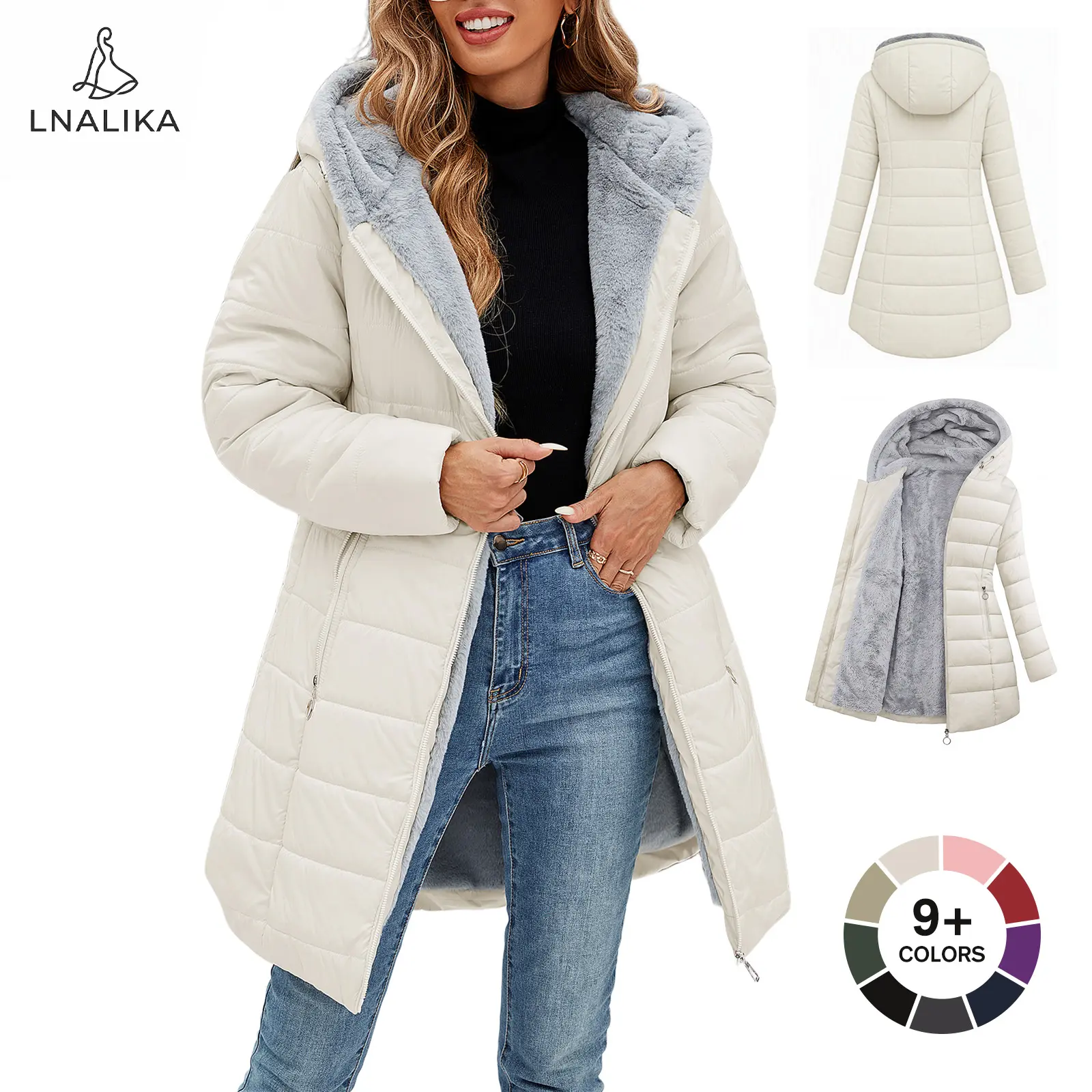 Women's Winter Windproof Fur-lined Warm Fitted Jacket - Waterproof Long Ski Coat, Suitable for Commuter-Style Tops