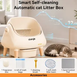 Obangle extra-large smart self-cleaning litter box comes with 4 rolls of special litter bags. This smart litter box features an app-controlled automatic cleaning system, making it a perfect choice for multi-cat households.