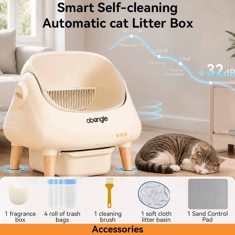 Obangle extra-large smart self-cleaning litter box comes with 4 rolls of special litter bags. This smart litter box features an app-controlled automatic cleaning system, making it a perfect choice for multi-cat households.