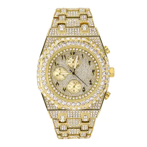 Men's 43mm Octagon Bezel Watch with Arabic Dial – Quartz Movement, Stone Detail – Alloy with Coated Finish