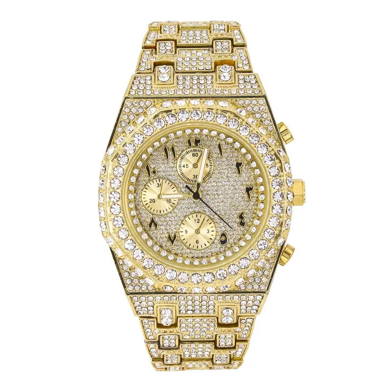 Men's 43mm Octagon Bezel Watch with Arabic Dial – Quartz Movement, Stone Detail – Alloy with Coated Finish