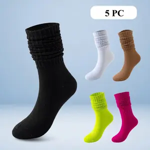 5 Pairs of Pleated Mid-length Socks, Women's Fashionable Lolita Bubble Socks, Comfortable and Non-pilling Socks, Autumn All-match Bubble Socks