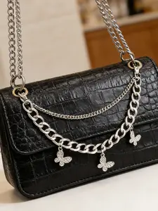 Double-layer chain bag accessory with butterfly decoration design, exuding trendy and stylish vibe. Elegant and practical, versatile for various outfits. Lightweight and easy to carry, perfect as a gift for friends Classic Chain