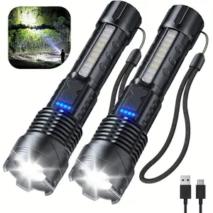 1/2 Pack Rechargeable LED Flashlight, 3000 Lumen Super Bright Handheld Tactical Flashlight with 7 Modes, USB Charging, 1500MAh Lithium Battery, Not Waterproof, includes USB Cable for Camping and Family Emergencies