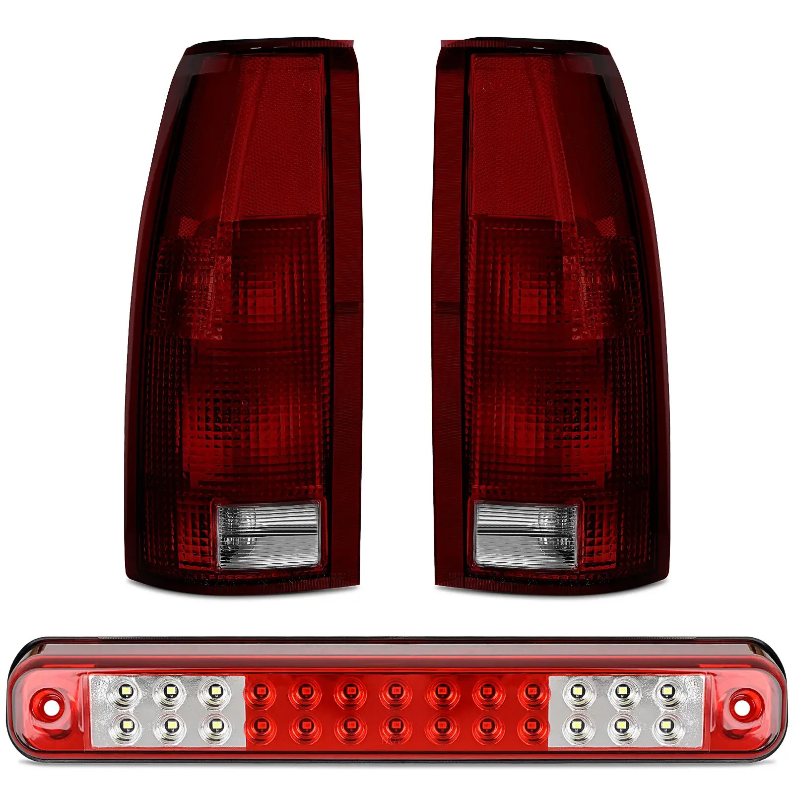 Nilight Tail light + 3rd Third Brake Light Assembly Compatible with 1988 1989 1990 1991 1992 1993 1994 1995 1996 1997 1998 1999 Chevy GMC C/K Silverado 1992 1993 Blazer Dark Red Rear Cargo Lamp, Led Lights Car Led Beacon Led Backlights