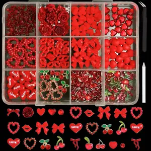 12-Piece Vintage Rose 3D Nail Art Decor Set, Sweet Cool Style Nail Accessories, Heart Butterfly Rhinestones,Nail Art Rhinestones 、 Flatback Crystals 、 with Adhesive Glue 、 Diamond Painting， DIY Nail Tool Kit