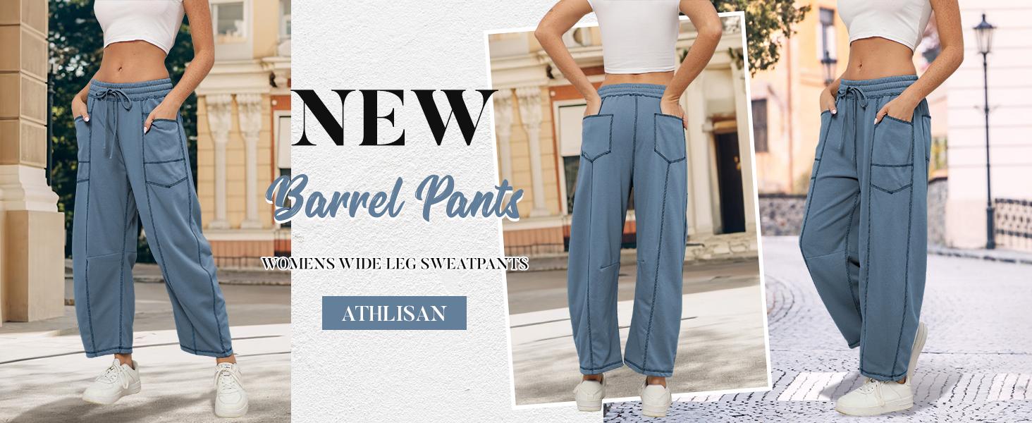 WoodBerry Women's High Waisted Barrel Sweatpants Baggy Wide Leg Drawstring Joggers with Pockets and Seam Stitch Details Athletic Lounge Pants WoodBerry Women's High Waisted Barrel Sweatpants Baggy Wide Leg Drawstring Joggers with Pockets and Seam Stitch Details Athletic Lounge Pants