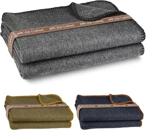 JMR Wool Camping Blanket - Warm Heavy Car Blanket & Camp Quilt - Survival Emergency Blanket for Sleeping Outdoors - Multi-Use Wool Blanket for Camping, Car & Home - 70% Wool, Grey, 62X84