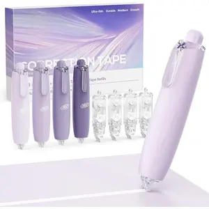 Refillable Retractable White Correction Tape, 4PCS Smooth White Pull-Out Tape with 4 Extra Refills, Easy to Use Applicator for Instant Corrections for Office, School Supplies (Purple)