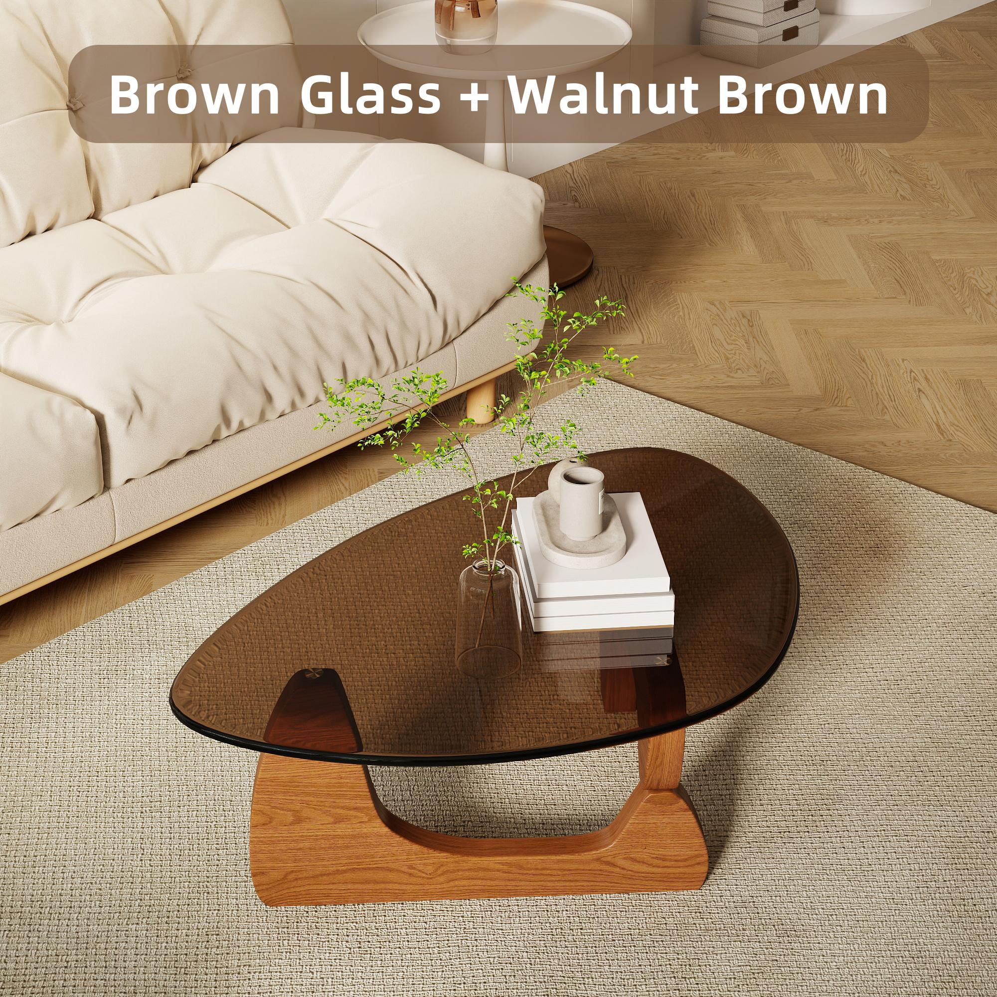 NYUN Glass Coffee Tables Small Farmhouse Coffee Table Mid-Century Modern Wood Center Table for Living Room