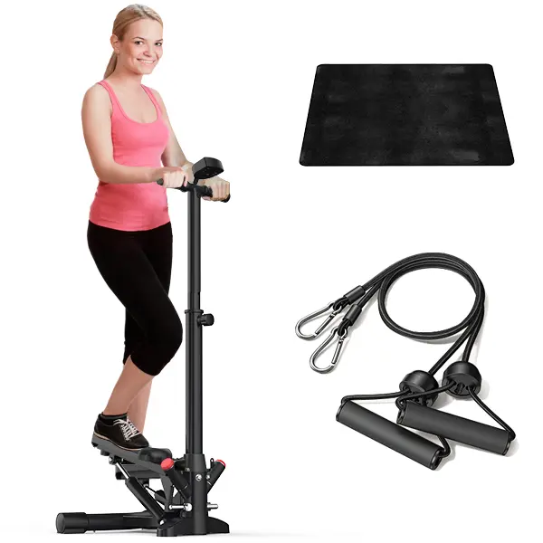 JX FITNESS Multifunctional Hydraulic Stair Stepper, Adjustable Cardio Workout Equipment with Handlebar, Resistance Bands & LCD Monitor - 300 LB Capacity