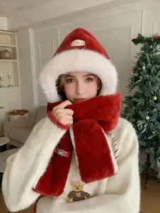 Women's Winter Warm Hat Scarf Gloves Set, Animal Pattern, Windproof, Christmas Gift, Fall & Winter Fashion, Sweet Style