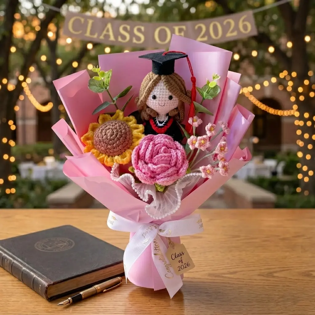 Handmade Amigurumi Crochet Graduation Bouquet Doll - Festive Party Gift, Keepsake for Graduates