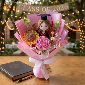 Handmade Amigurumi Crochet Graduation Bouquet Doll - Festive Party Gift, Keepsake for Graduates
