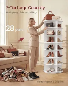 7 Tier Rotating Shoe Rack, Shoe Display with Lazy Susan, Revolving 360 Shoe Tower Storage Round Carousel, Vertical Handbag Rotate Shoes Closet Organization