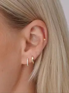 Women's Earring Set, 3-Piece Circle Hoop & Mini Stud Combo, Plain Design, Perfect for Full Ear Coverage, Stylish Jewelry Collection