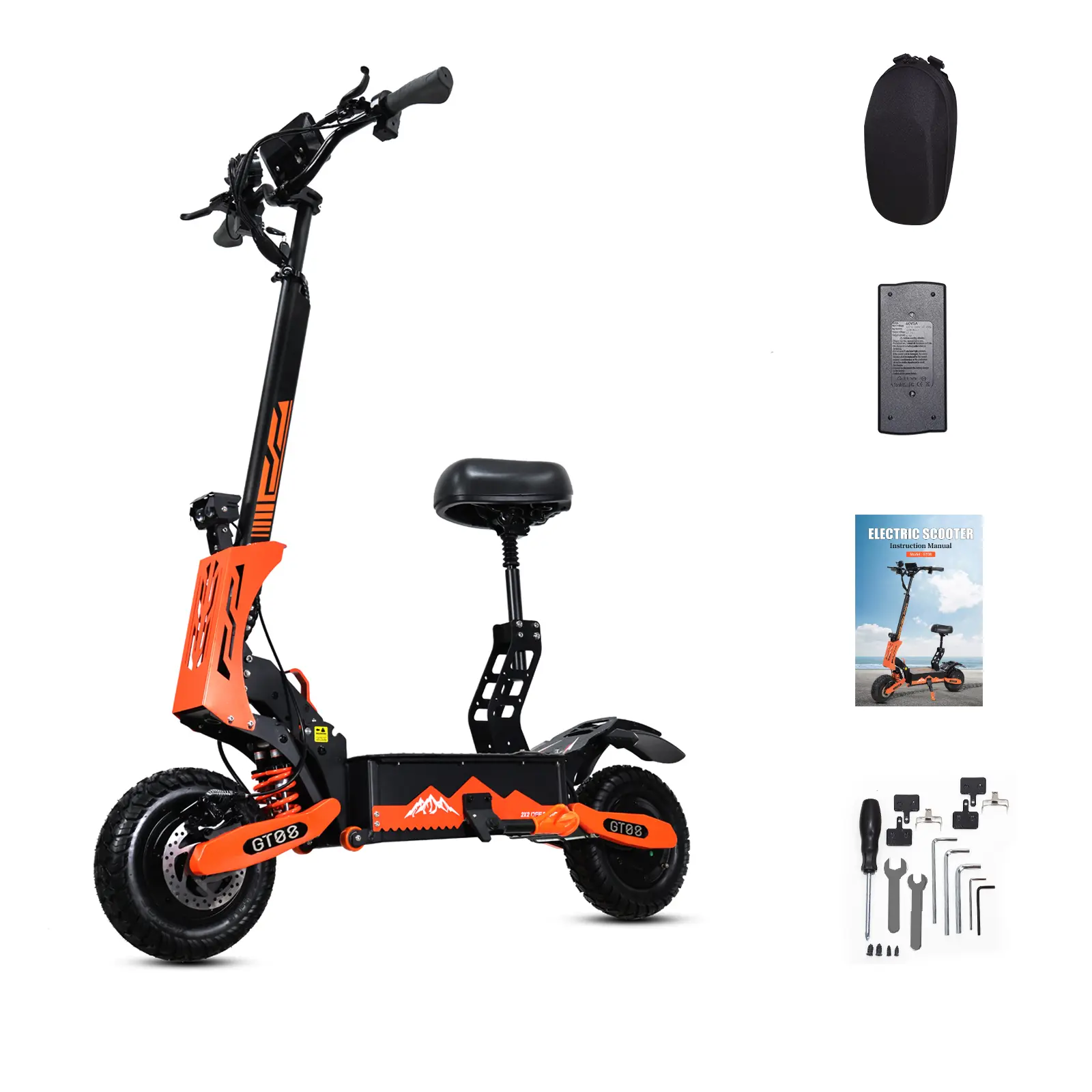 GT08 Adult Electric Scooter, 60V 27AH, 5600W Dual Motor, 50MPH Top Speed, 40 Miles Range, Foldable, Detachable Seat, 11" Off-Road Tires, Shock Absorption, 440 lbs Capacity